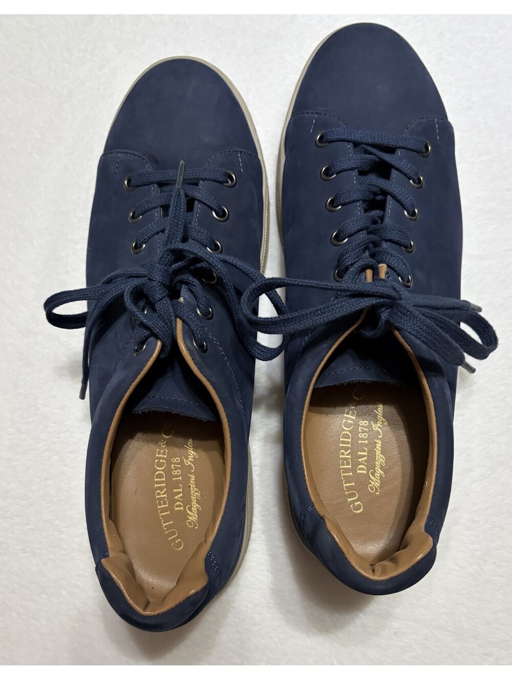 Gutteridge 1878 Men's Blue Nubuck Leather Sneakers EU 45 US 11 Italian Designer